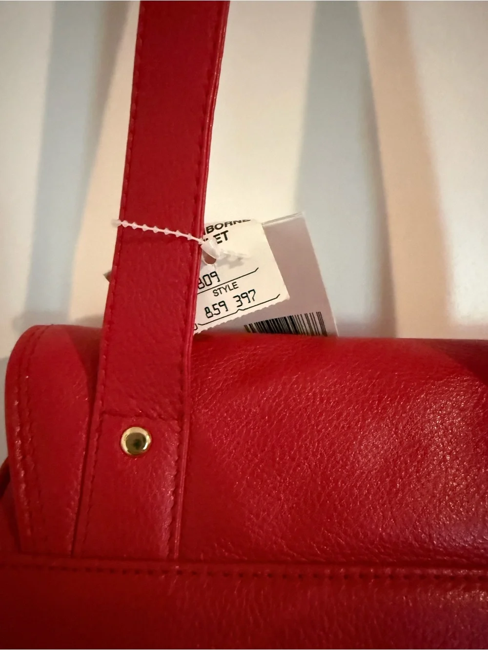 Liz Claiborne Red Leather Shoulder Bag with Gold-Tone Emblem
